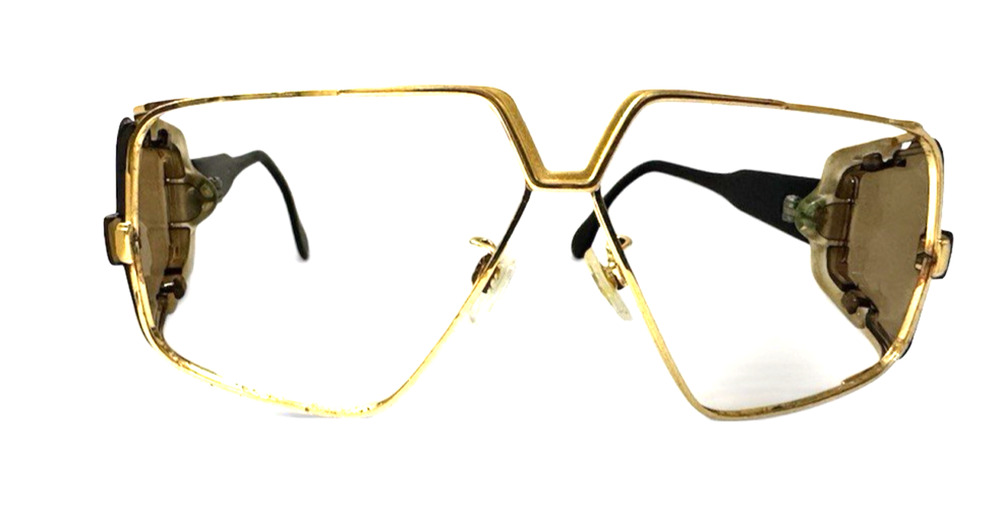 CAZAL VINTAGE GOLD METAL CLIP ON SUNGLASSES SIDE SHIELDS LENSES RETRO